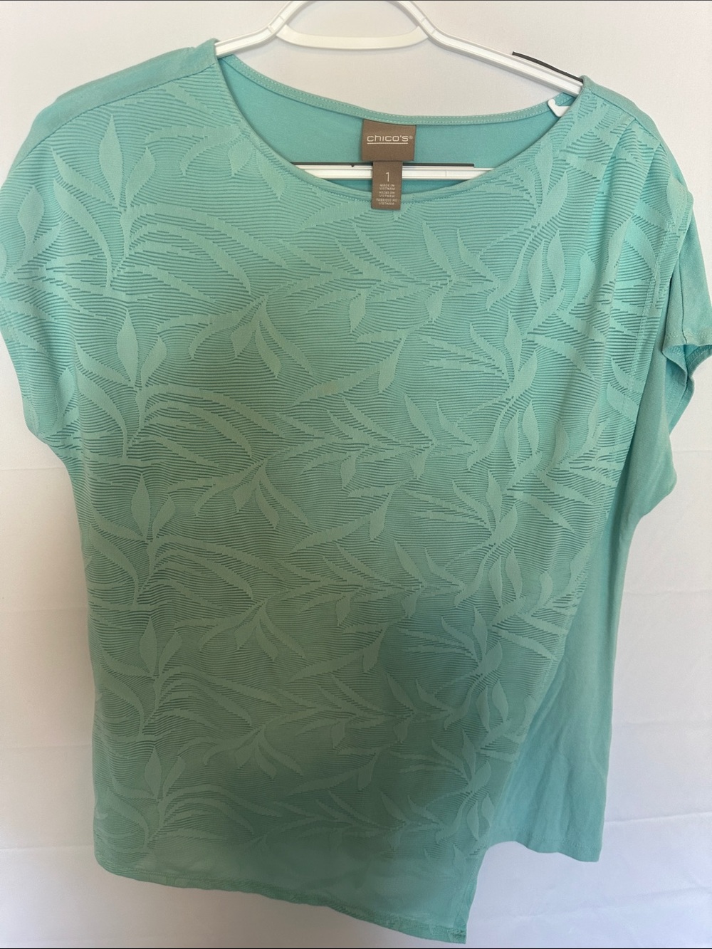 Chico's Aqua Leaf-Texture Short-Sleeve Tee